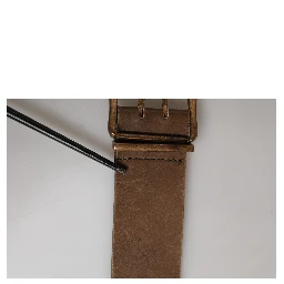 Brown Leather Wide Gold Metal Buckle Belt