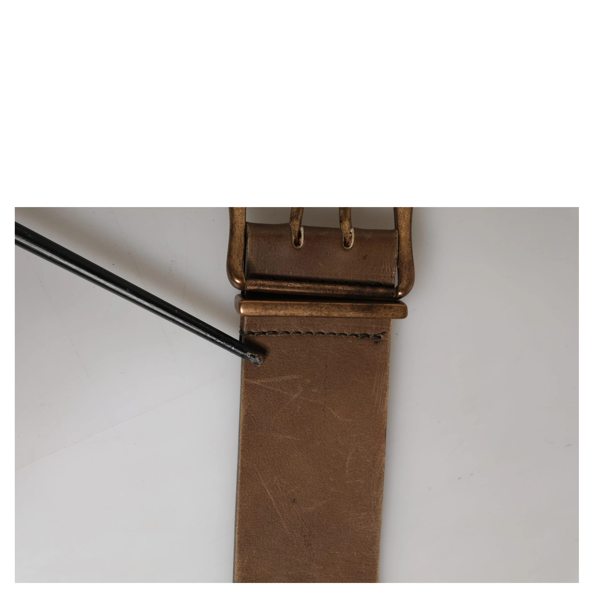 Brown Leather Wide Gold Metal Buckle Belt