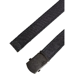 Black Wool Cotton Logo Metal Buckle Belt