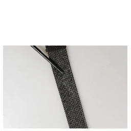 Black Leather Cotton Logo Metal Buckle Belt