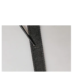 Black Leather Cotton Logo Metal Buckle Belt