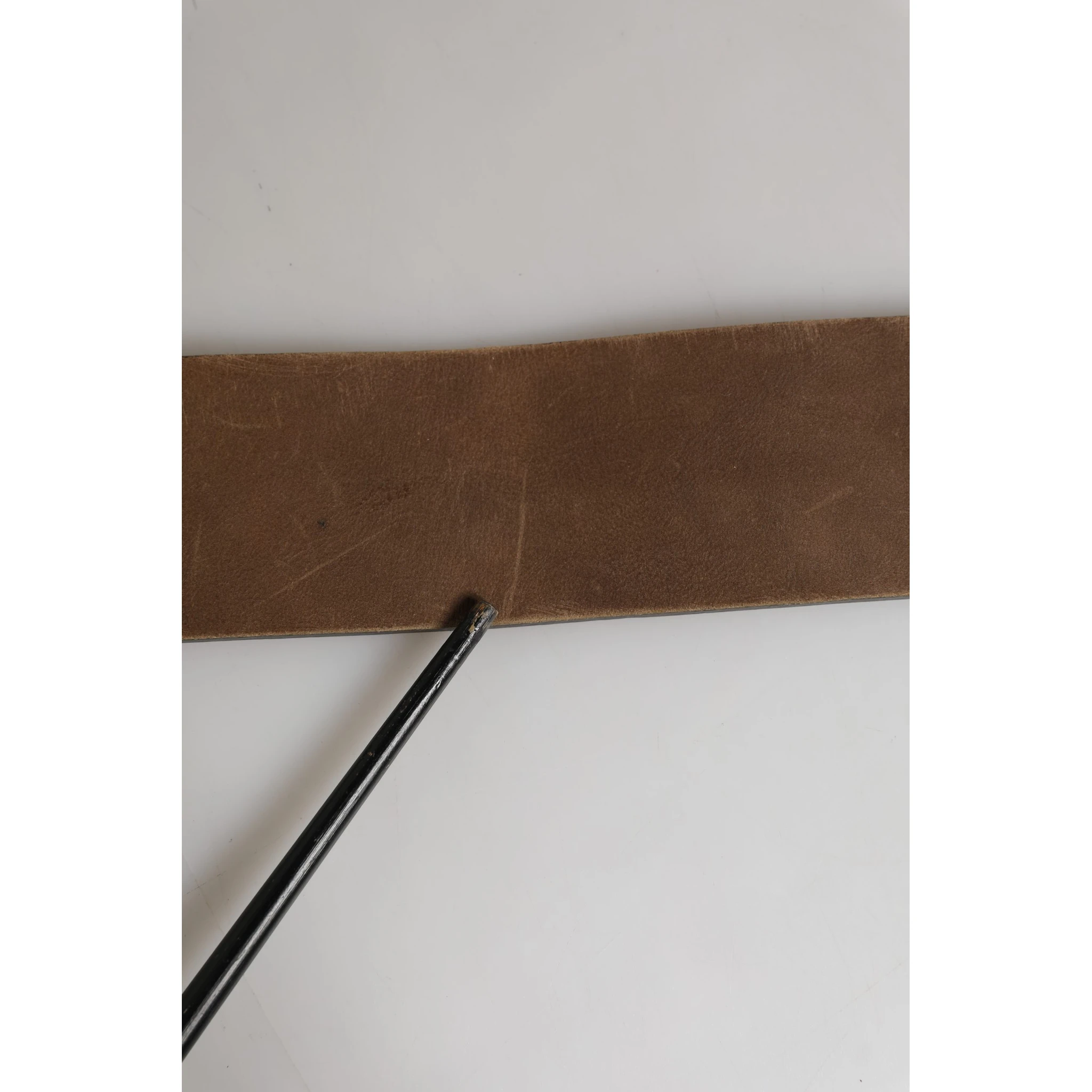 Brown Leather Wide Gold Metal Buckle Belt