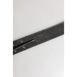 Black Leather Cotton Logo Metal Buckle Belt