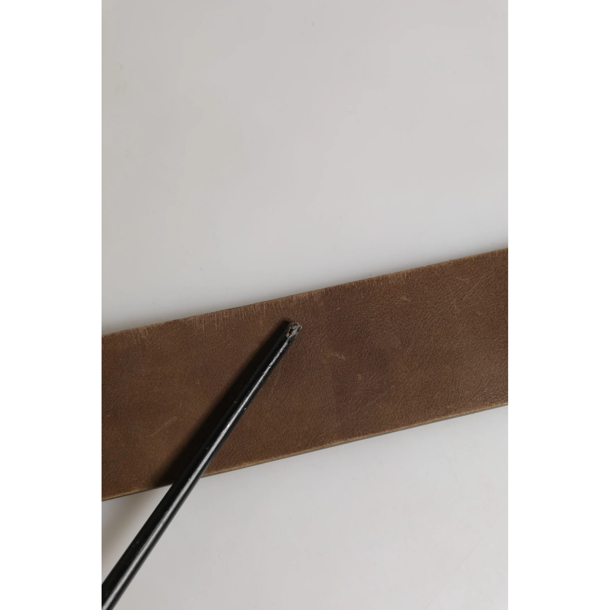 Brown Leather Wide Gold Metal Buckle Belt