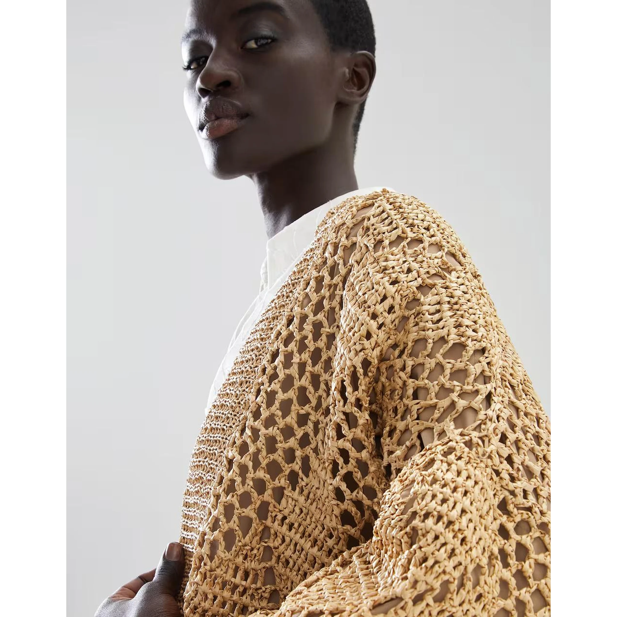 Beige Polyamide Biker Jacket