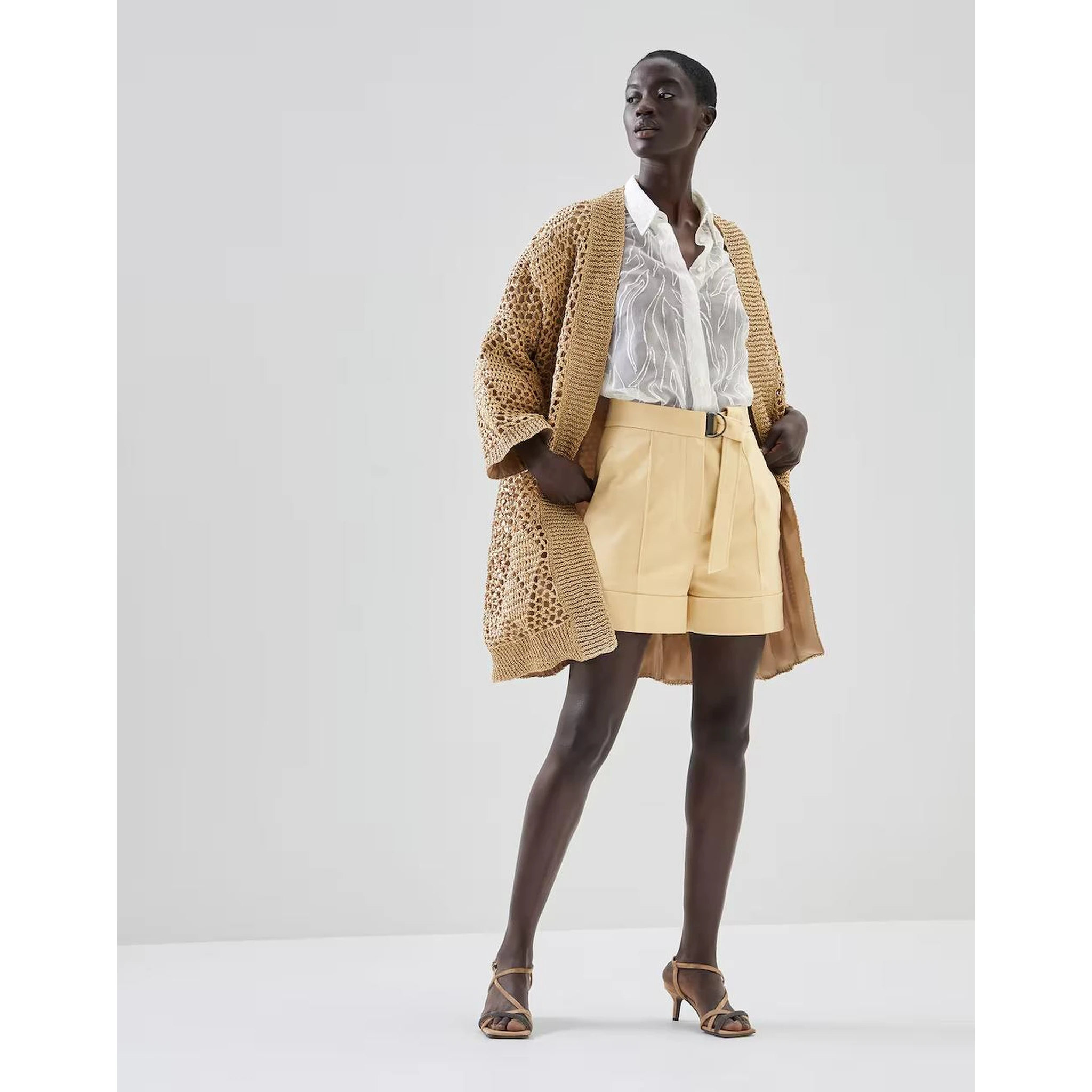 Beige Polyamide Biker Jacket