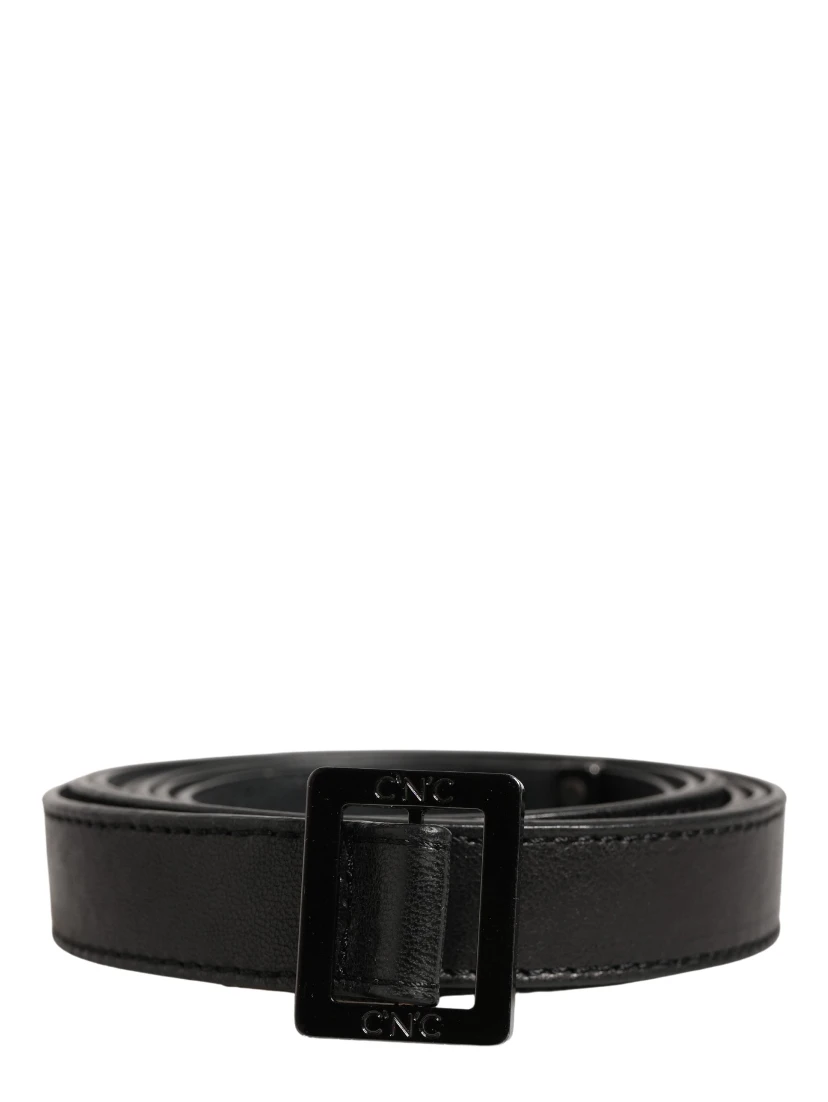 Black Leather Square Metal Buckle Waist Belt
