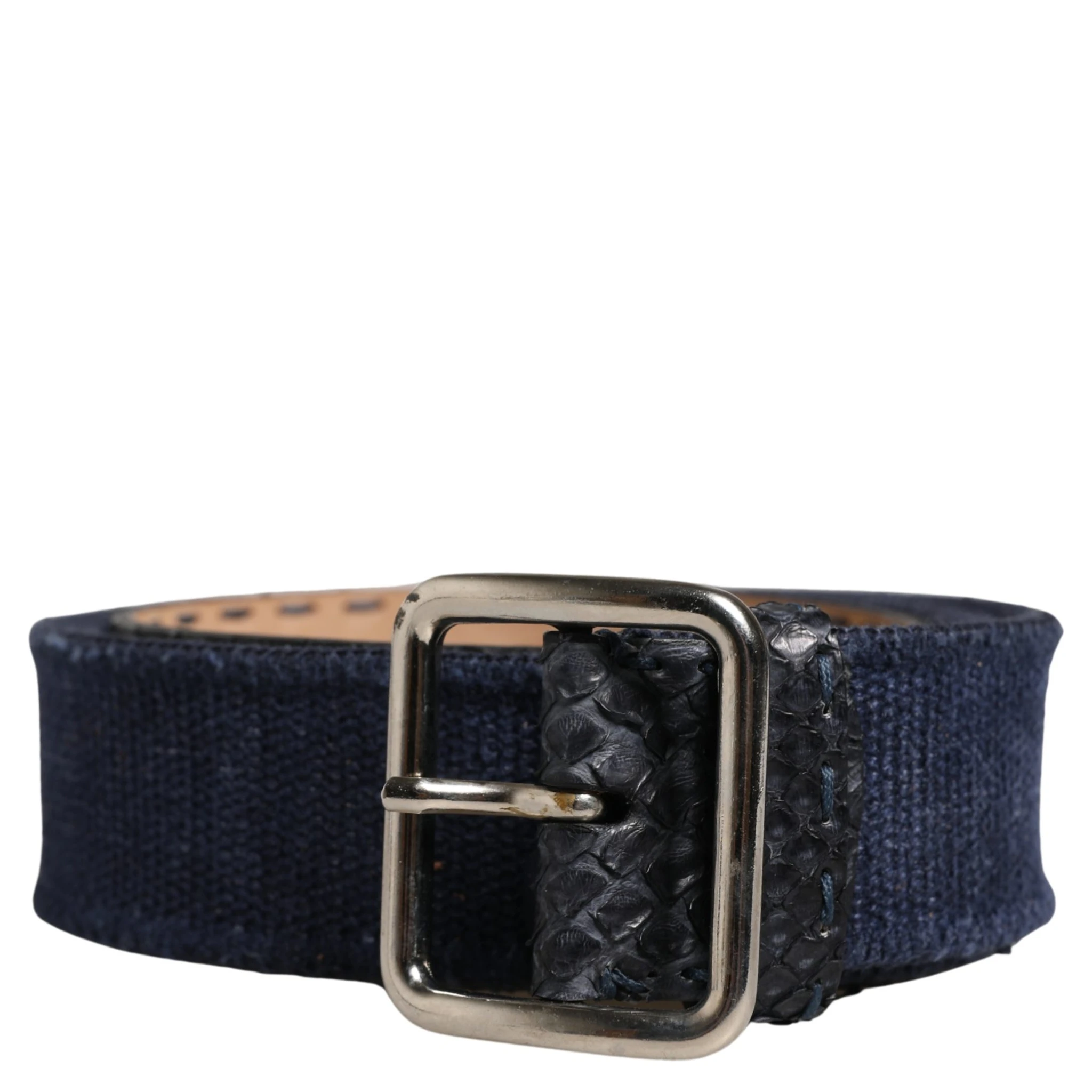 Dark Blue Canvas Silver Metal Buckle Belt