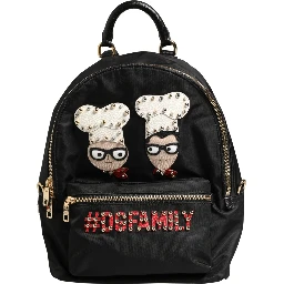 VULCANO Black Nylon #DGFAMILY Embellished Backpack Bag