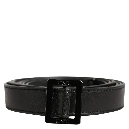 Black Leather Square Metal Buckle Waist Belt
