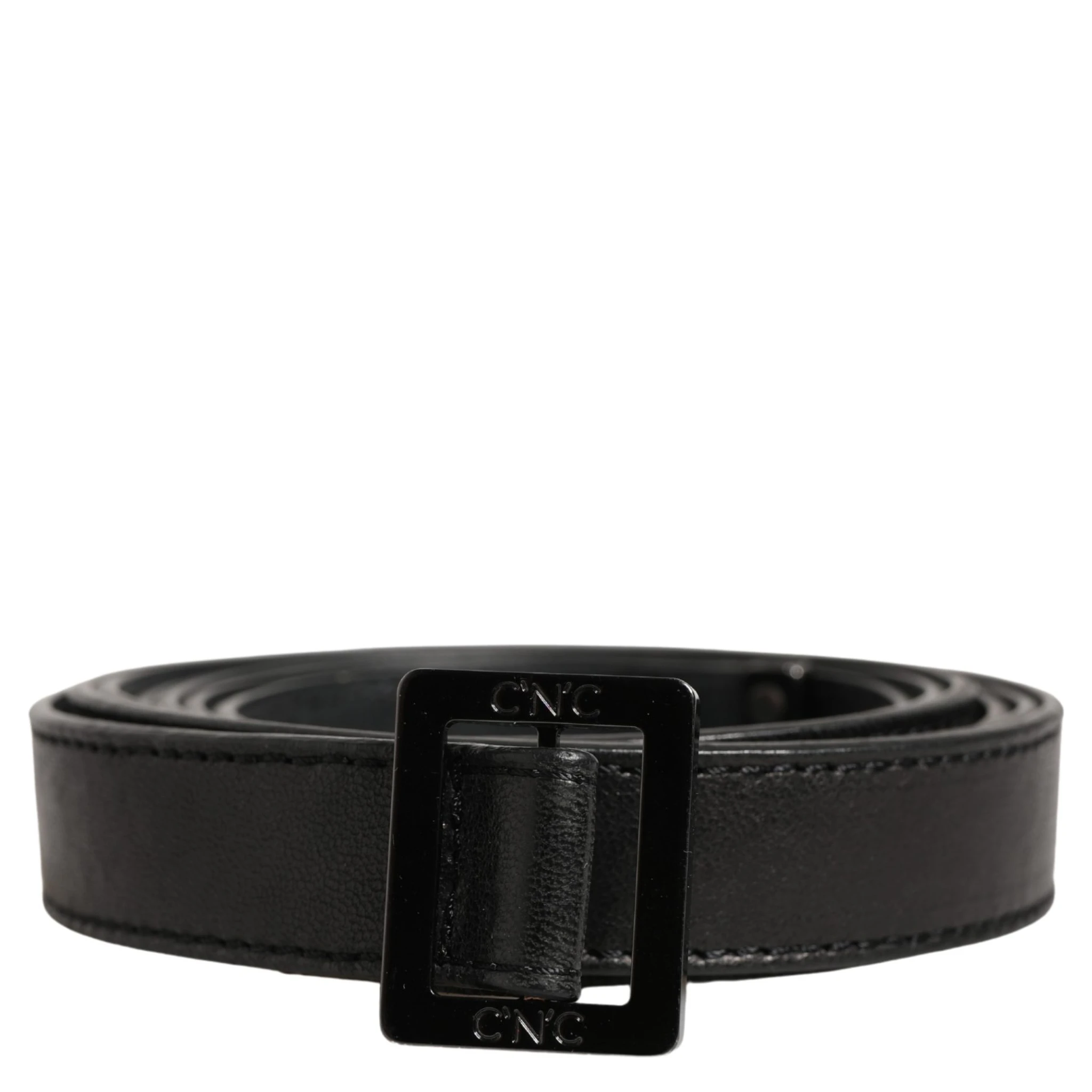 Black Leather Square Metal Buckle Waist Belt