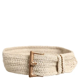 Beige Woven Vintage Metal Buckle Waist Belt