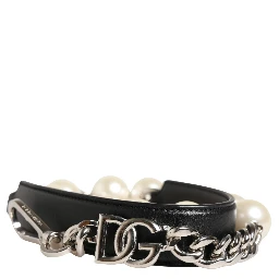 Black Leather Silver Chain Bag Accessory Shoulder Strap