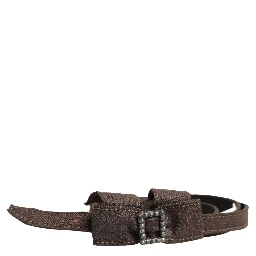 Dark Brown Wool Bow Embellished Buckle Belt