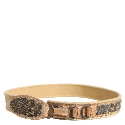 Beige Canvas Embellished Metal Buckle Belt