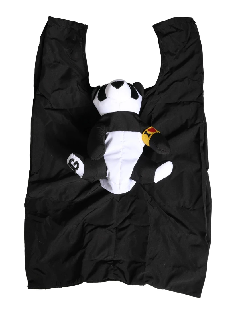 Men Black Polyester Panda Stuffed Ecobag Bag