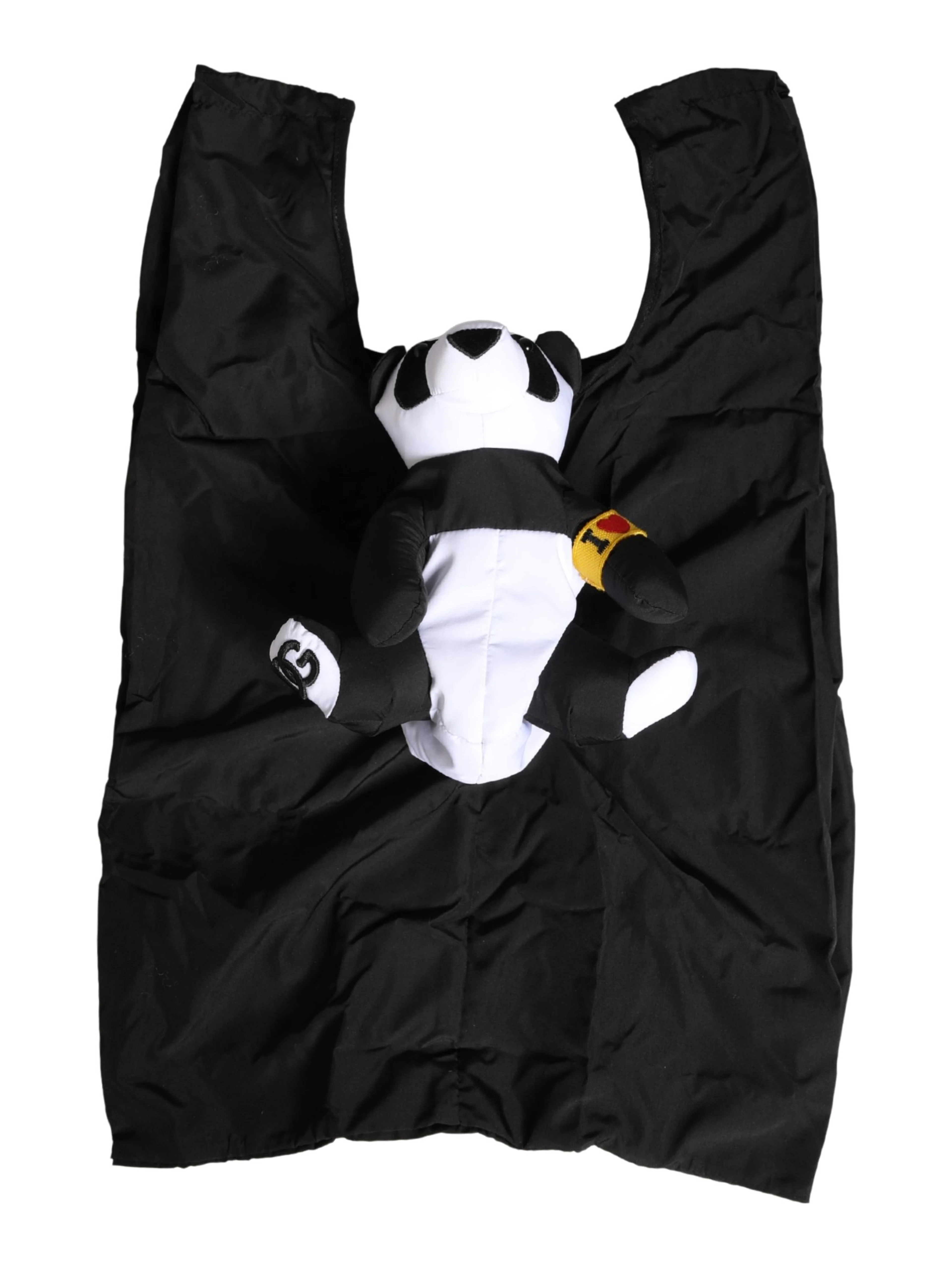 Men Black Polyester Panda Stuffed Ecobag Bag
