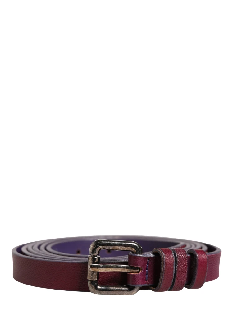 Maroon Leather Silver Metal Buckle Waist Women Belt