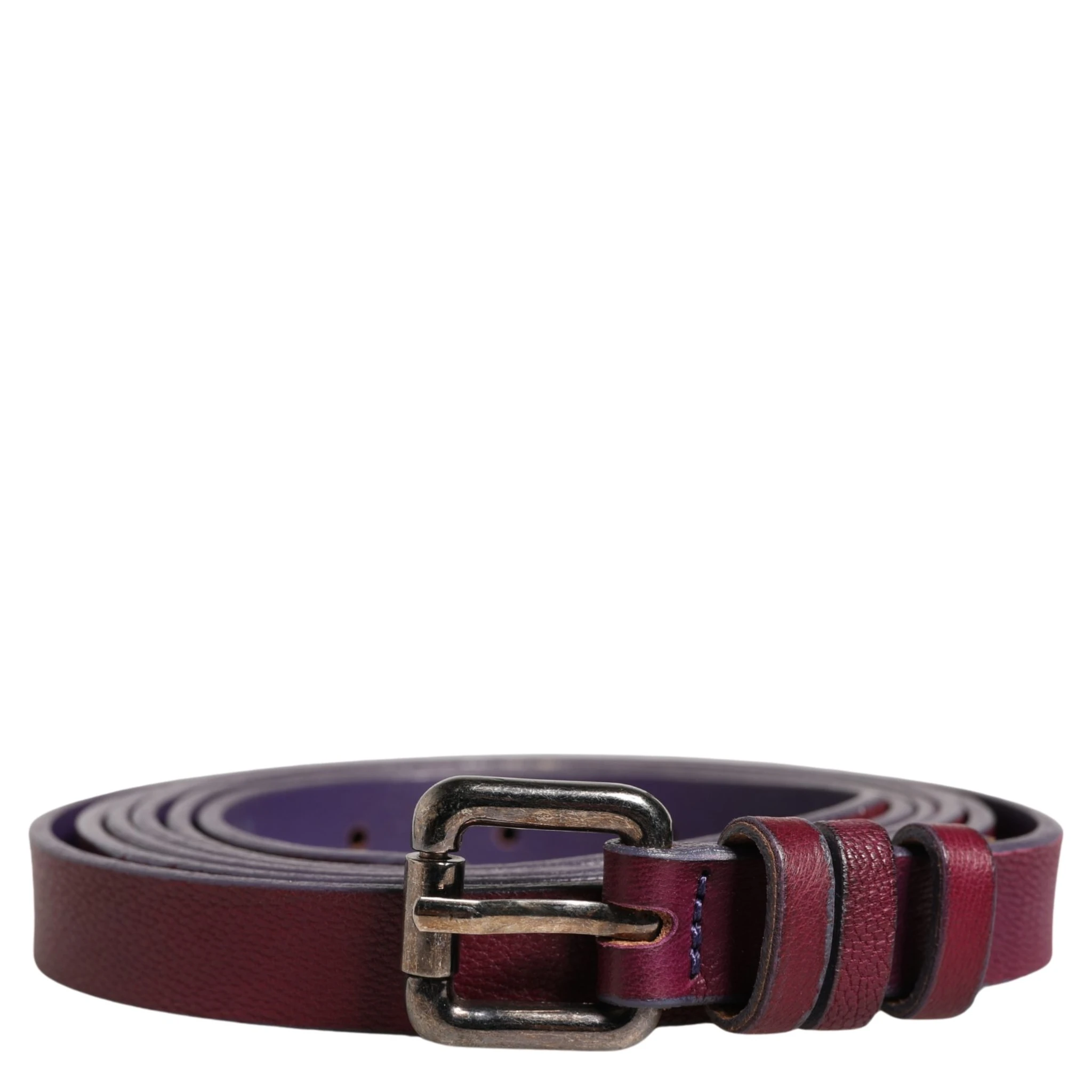 Maroon Leather Silver Metal Buckle Waist Women Belt