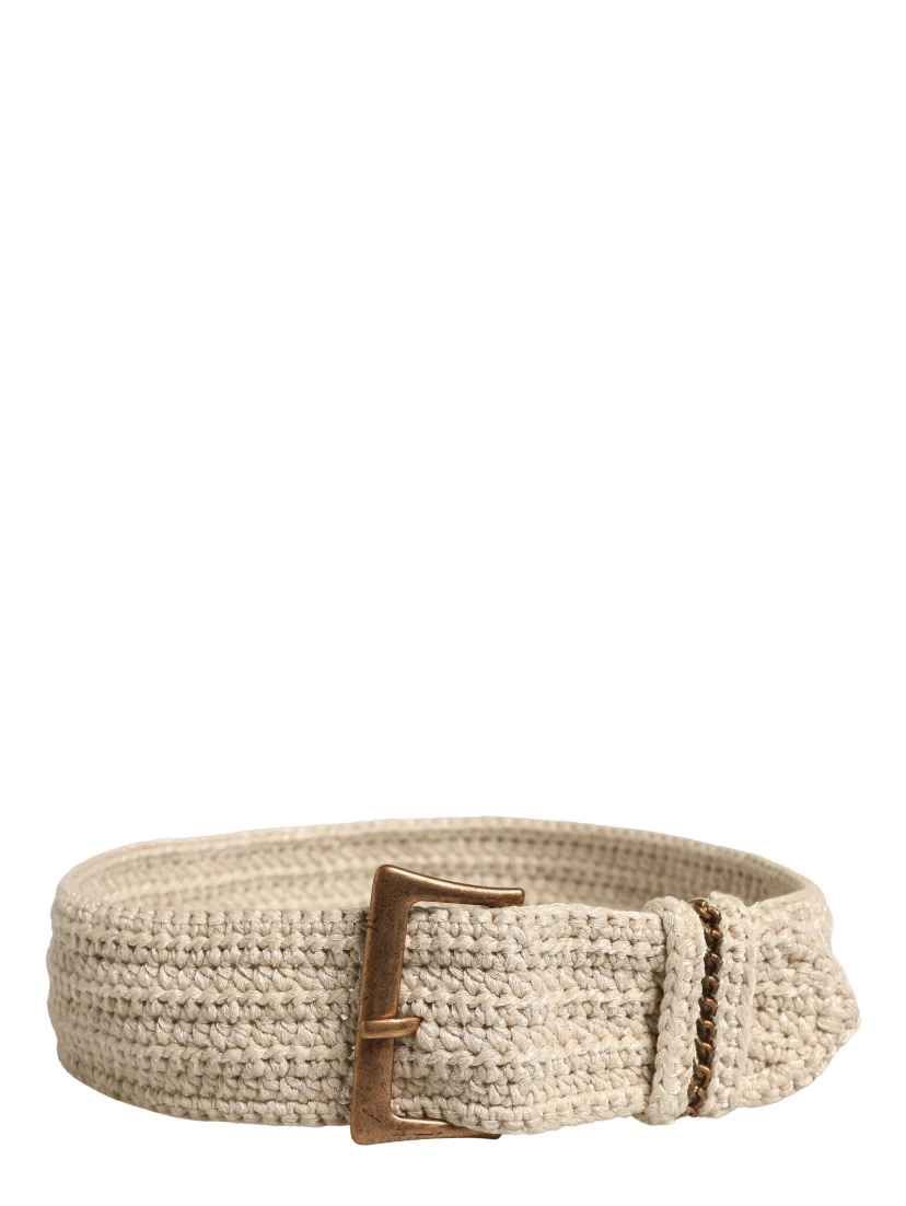 Beige Woven Vintage Metal Buckle Waist Belt