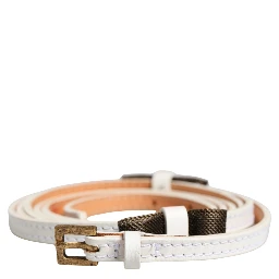 White Leather Skinny Gold Metal Buckle Belt