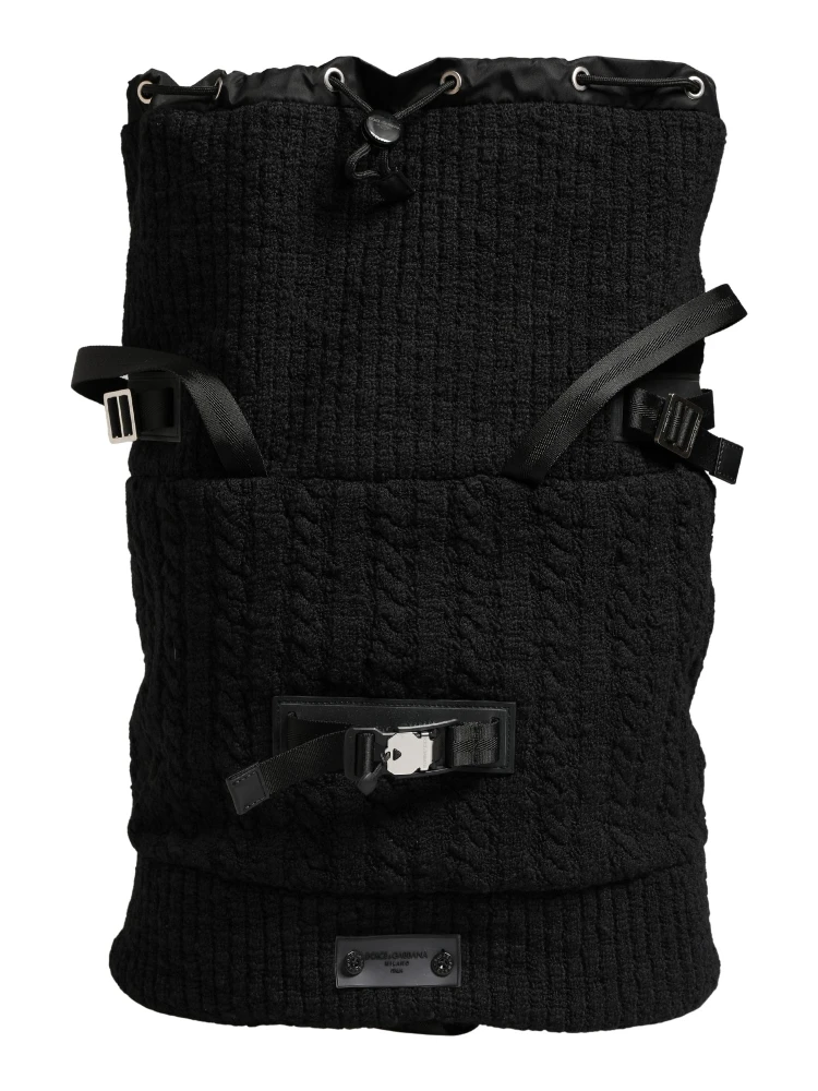 Black Tricot Wool Blend Duffel Backpack Travel Borse Bag