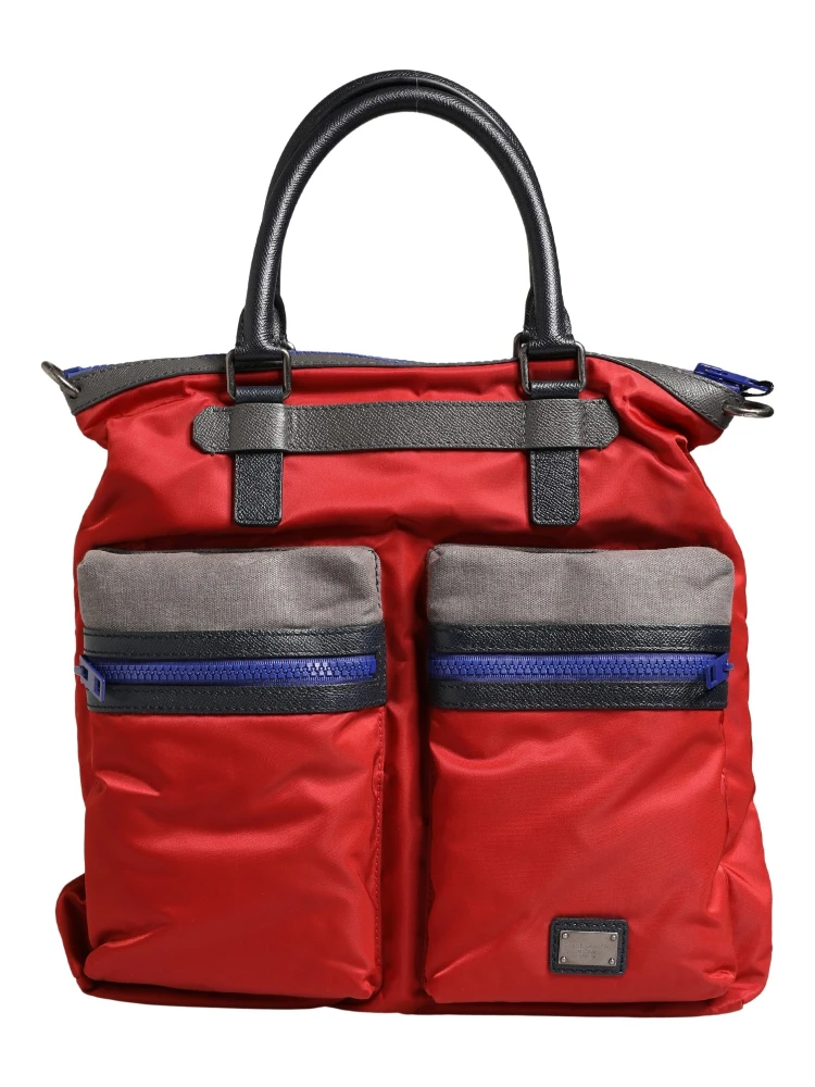 Red Nylon Multiple Compartments Tote Shoulder Borse Bag