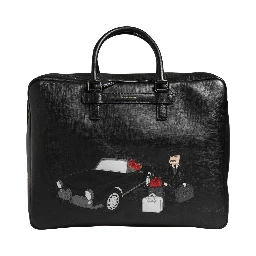 Black Car Man Applique Leather Weekender Borse Bag