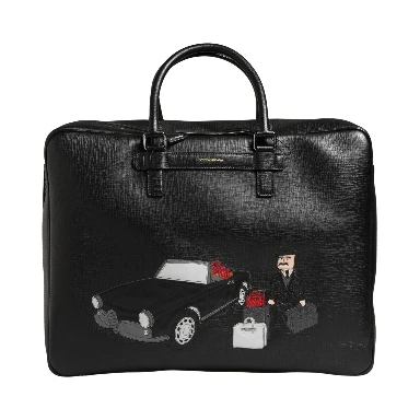 Black Car Man Applique Leather Weekender Borse Bag