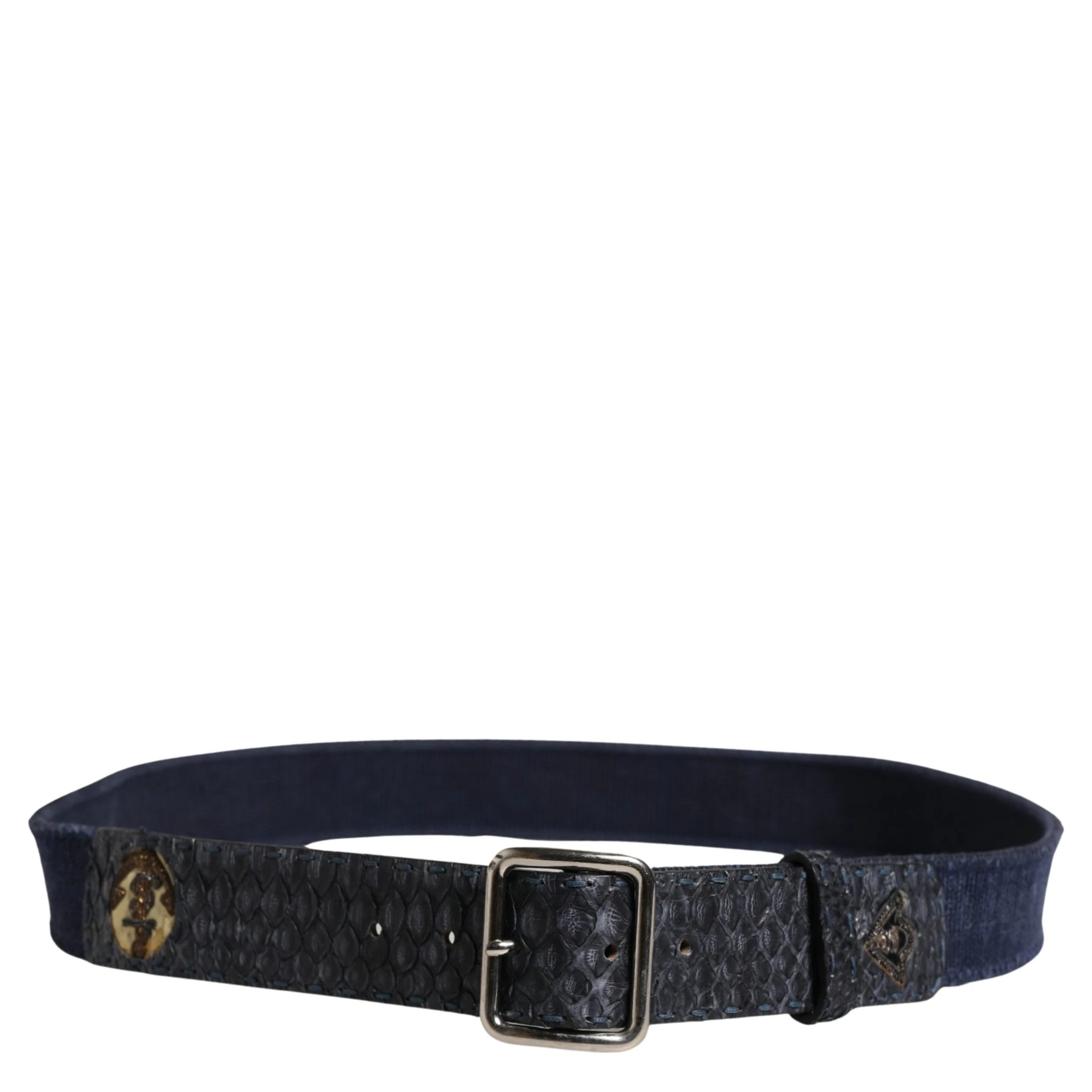 Dark Blue Canvas Silver Metal Buckle Belt