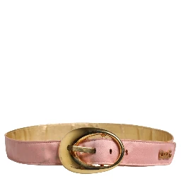 Pink Satin Leather Oval Metal Buckle Belt