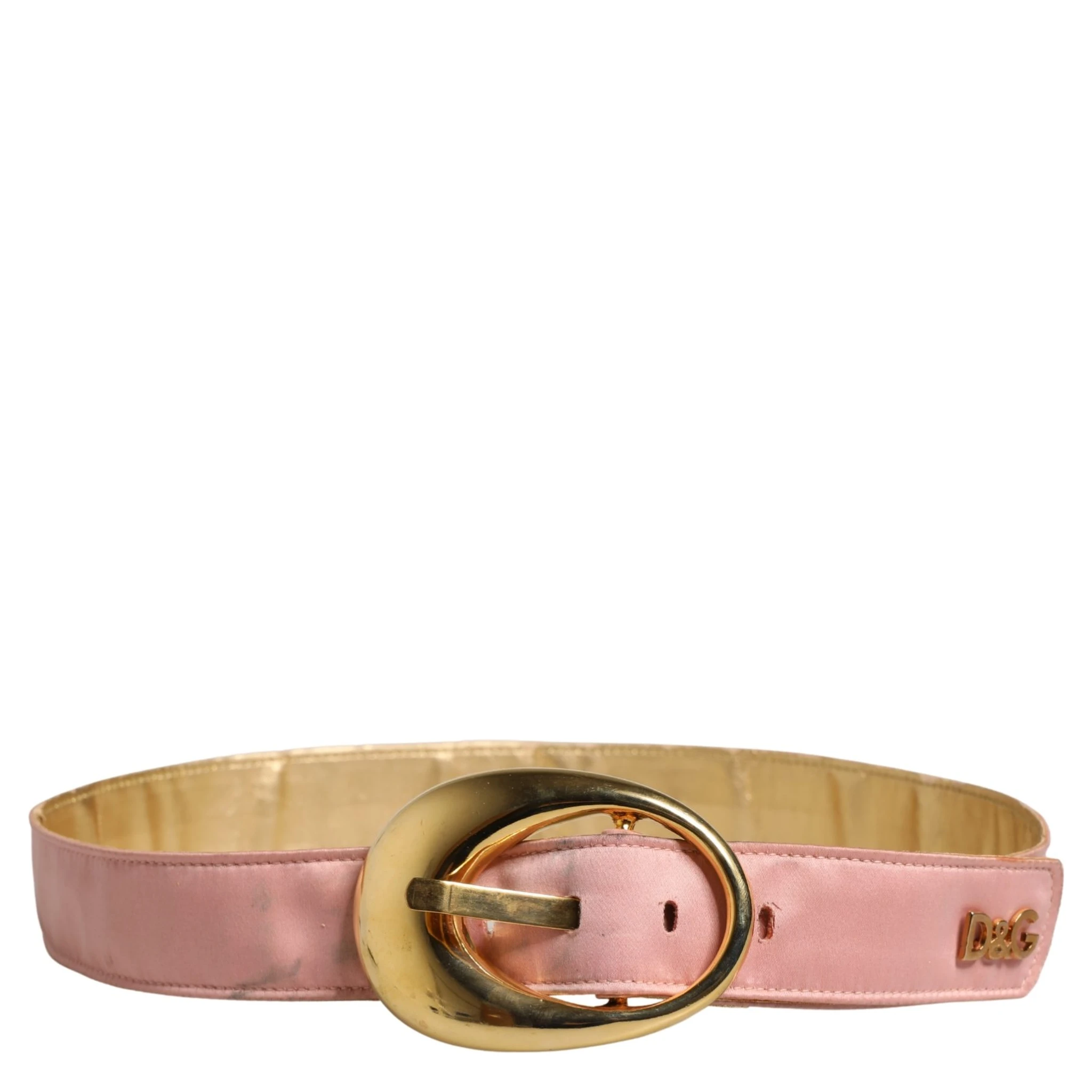 Pink Satin Leather Oval Metal Buckle Belt
