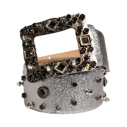 Silver Leather Crystal Metal Buckle Belt