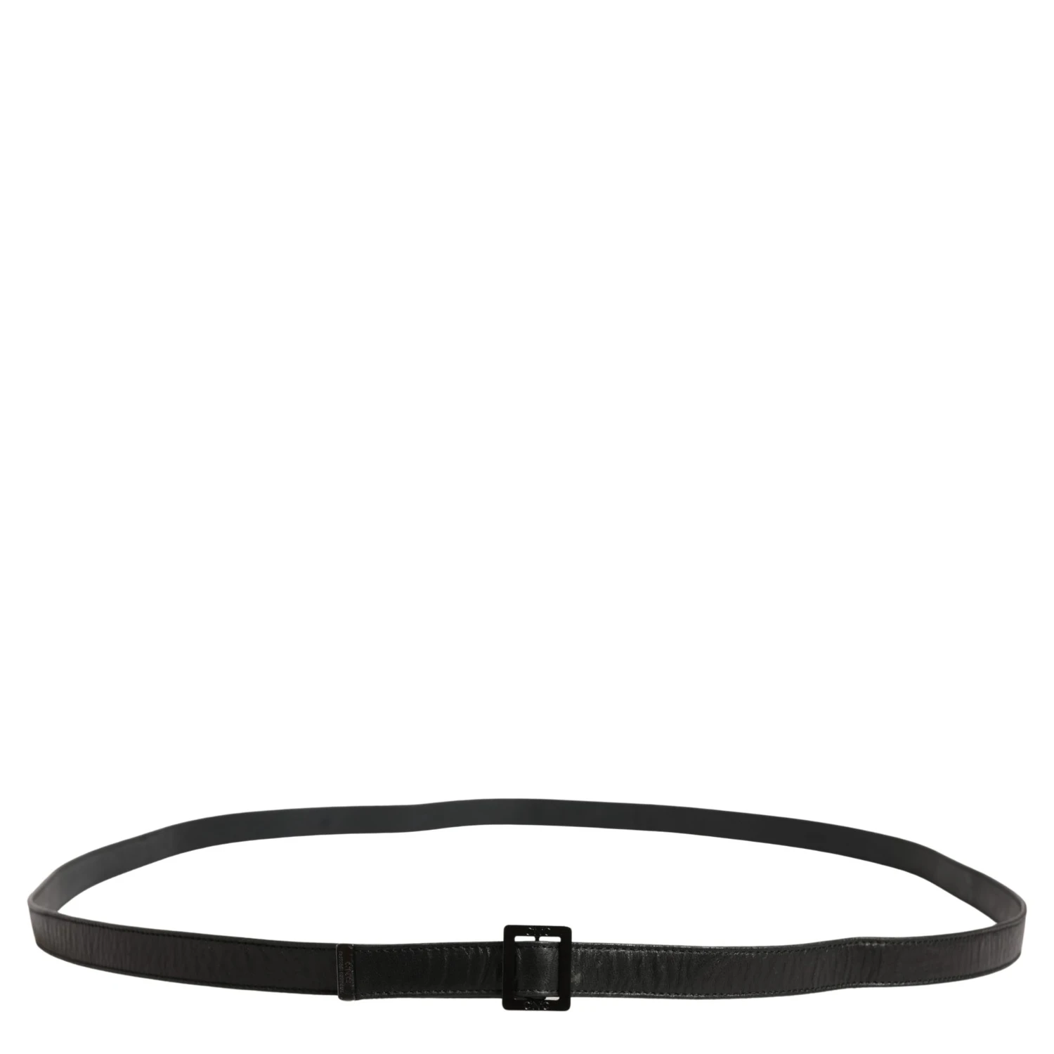 Black Leather Square Metal Buckle Waist Belt