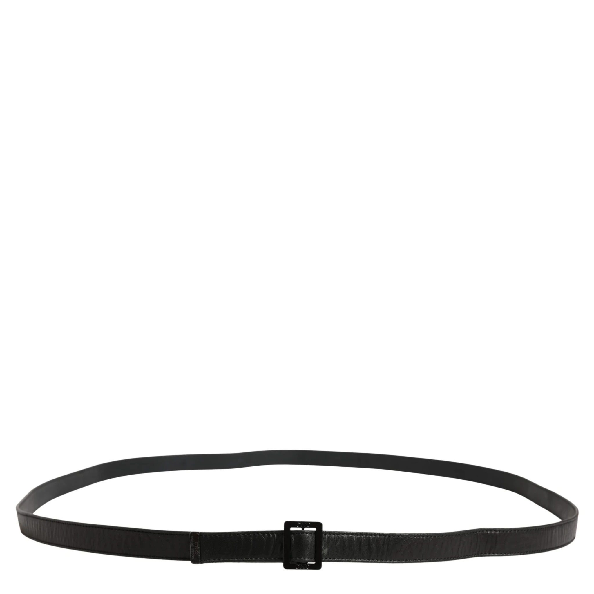 Black Leather Square Metal Buckle Waist Belt