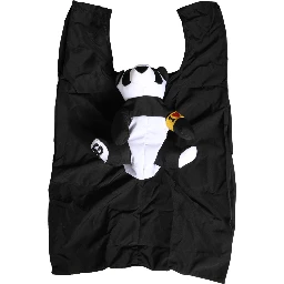 Men Black Polyester Panda Stuffed Ecobag Bag