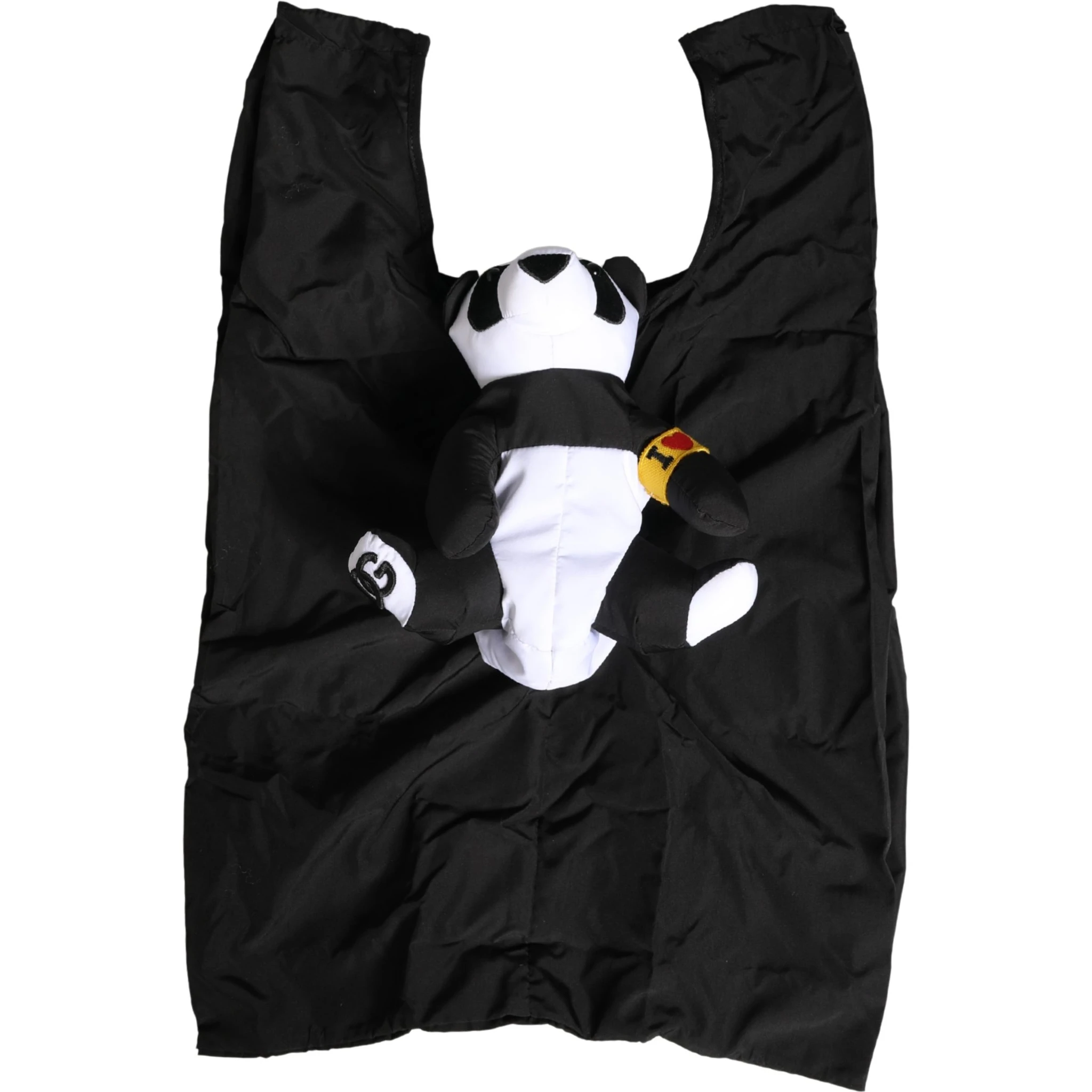 Men Black Polyester Panda Stuffed Ecobag Bag