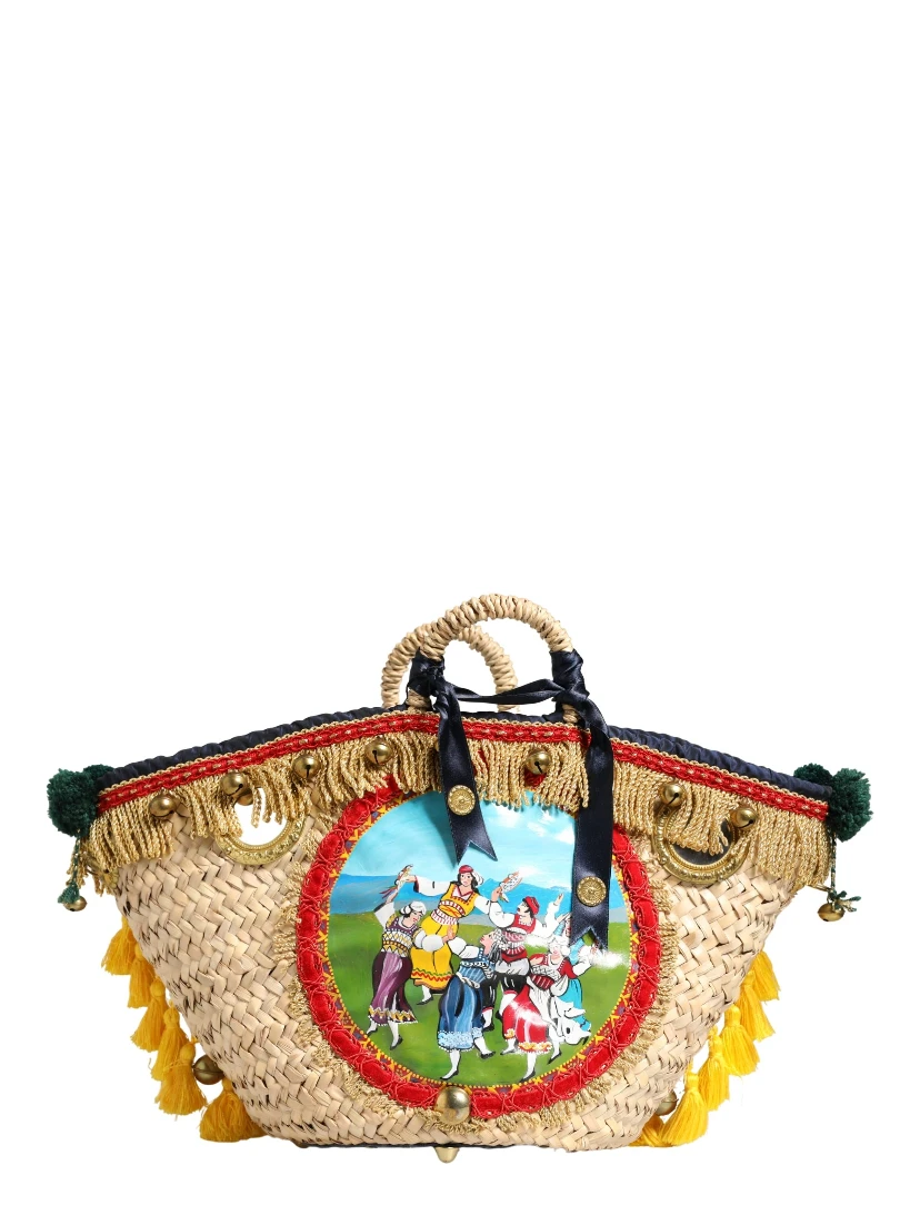 Multicolor Woven Straw Basket Embellished Sicily Bag