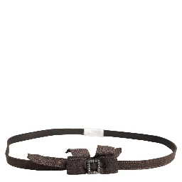 Dark Brown Wool Bow Embellished Buckle Belt