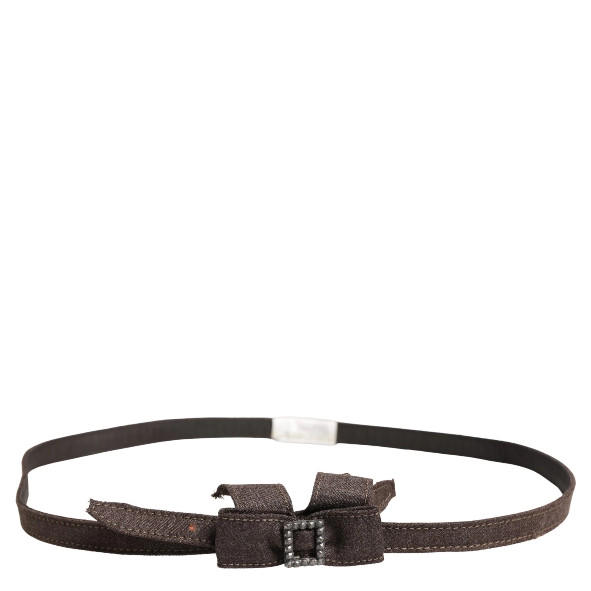 Dark Brown Wool Bow Embellished Buckle Belt