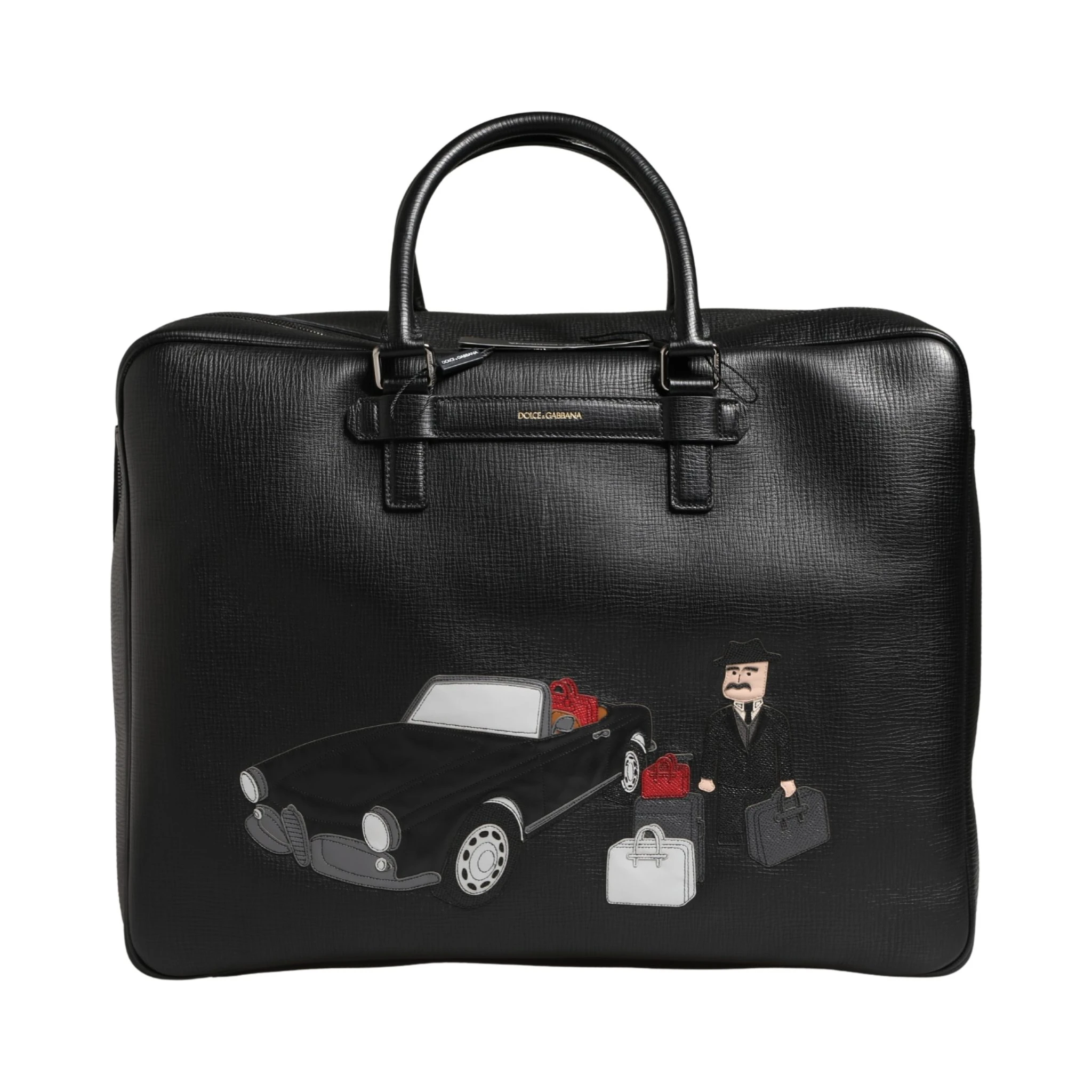 Black Car Man Applique Leather Weekender Borse Bag