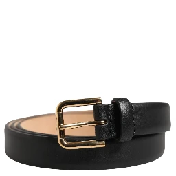 Black Classic Leather Gold Metal Buckle Belt