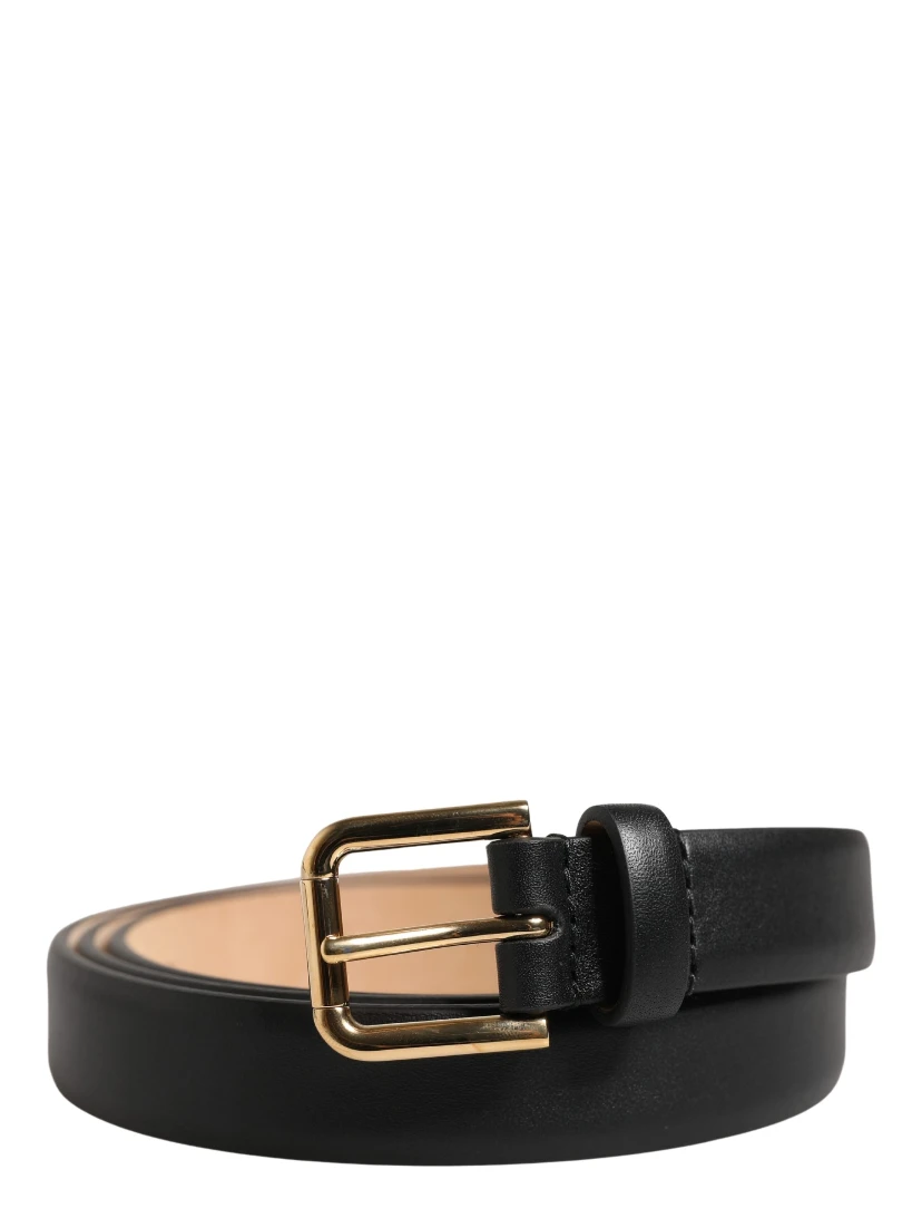 Black Classic Leather Gold Metal Buckle Belt