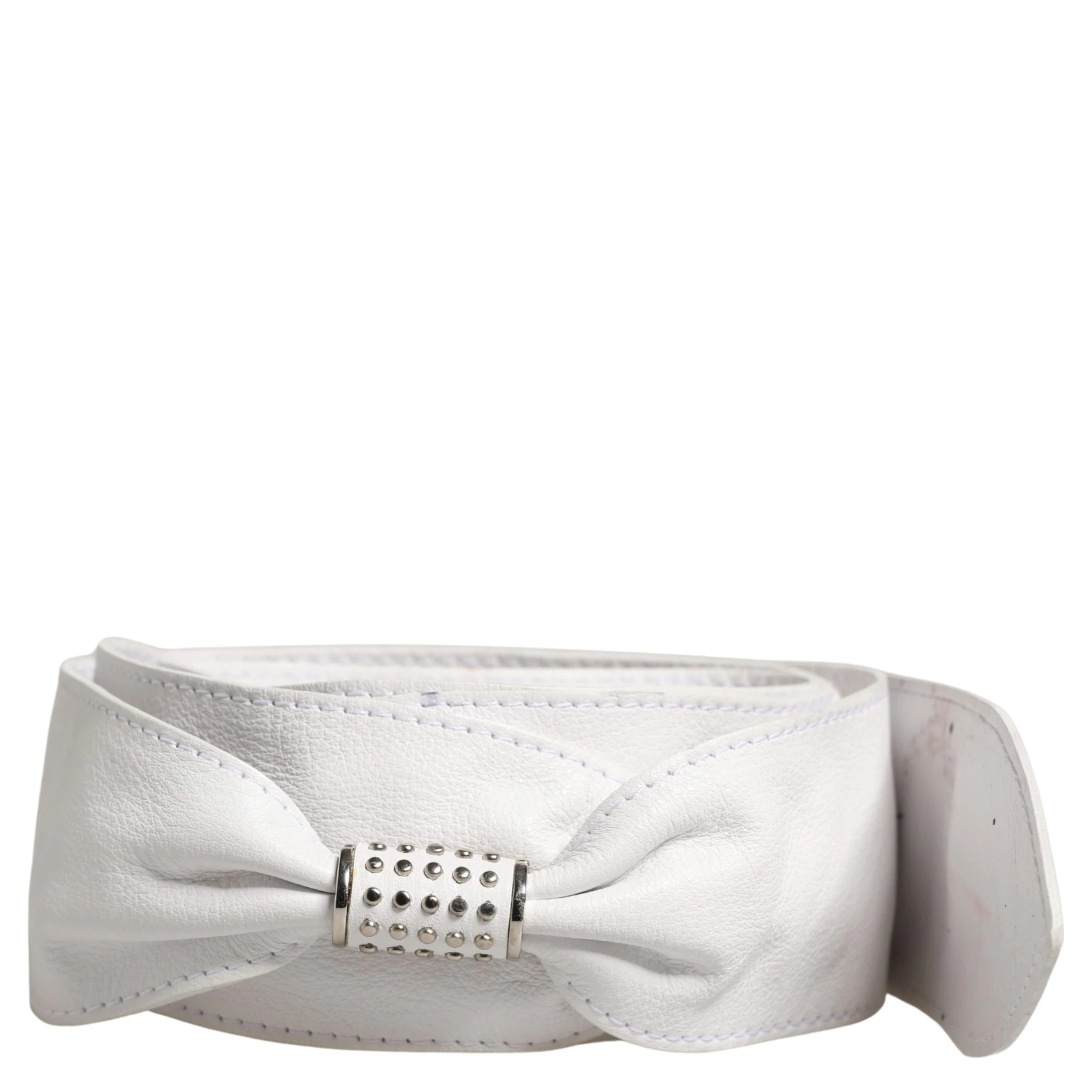 Women White Leather Embellished Wide Waist Cintura Belt