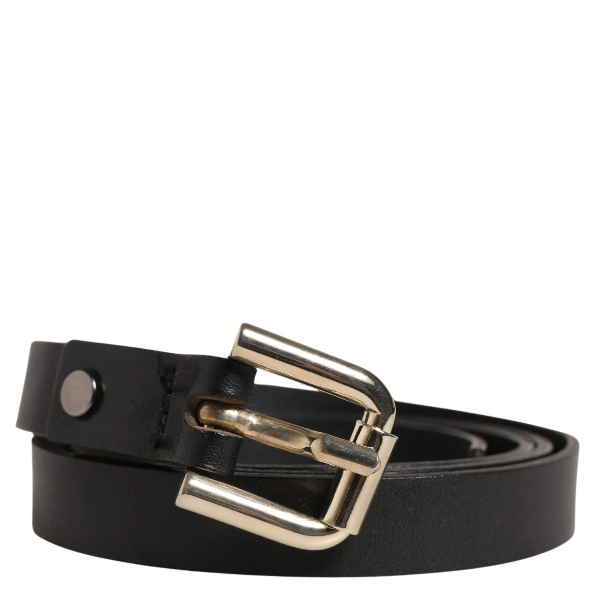 Black Leather Slim Gold Tone Buckle Waist Men Belt
