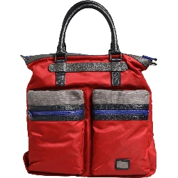 Red Nylon Multiple Compartments Tote Shoulder Borse Bag