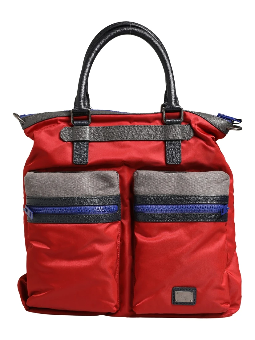 Red Nylon Multiple Compartments Tote Shoulder Borse Bag