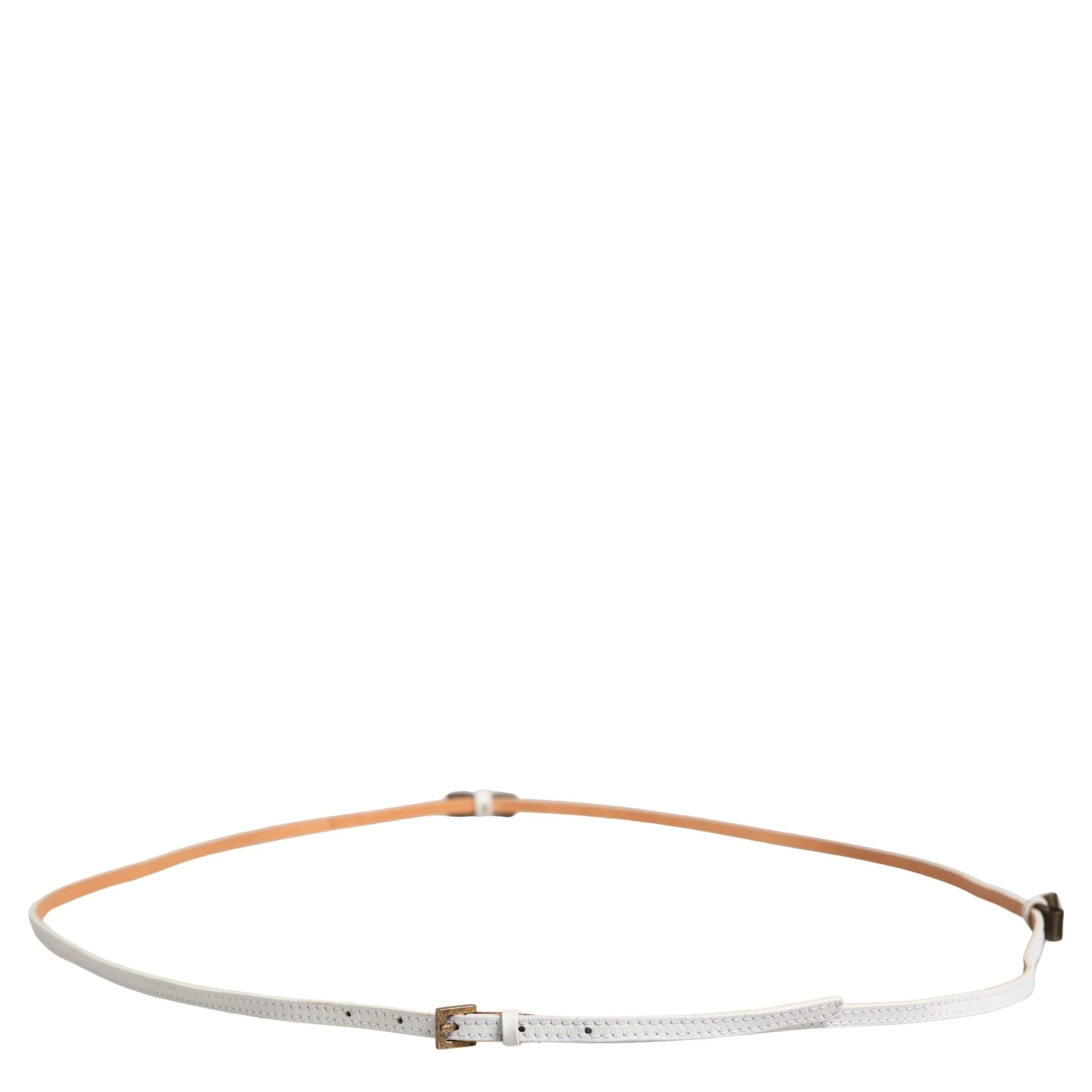 White Leather Skinny Gold Metal Buckle Belt