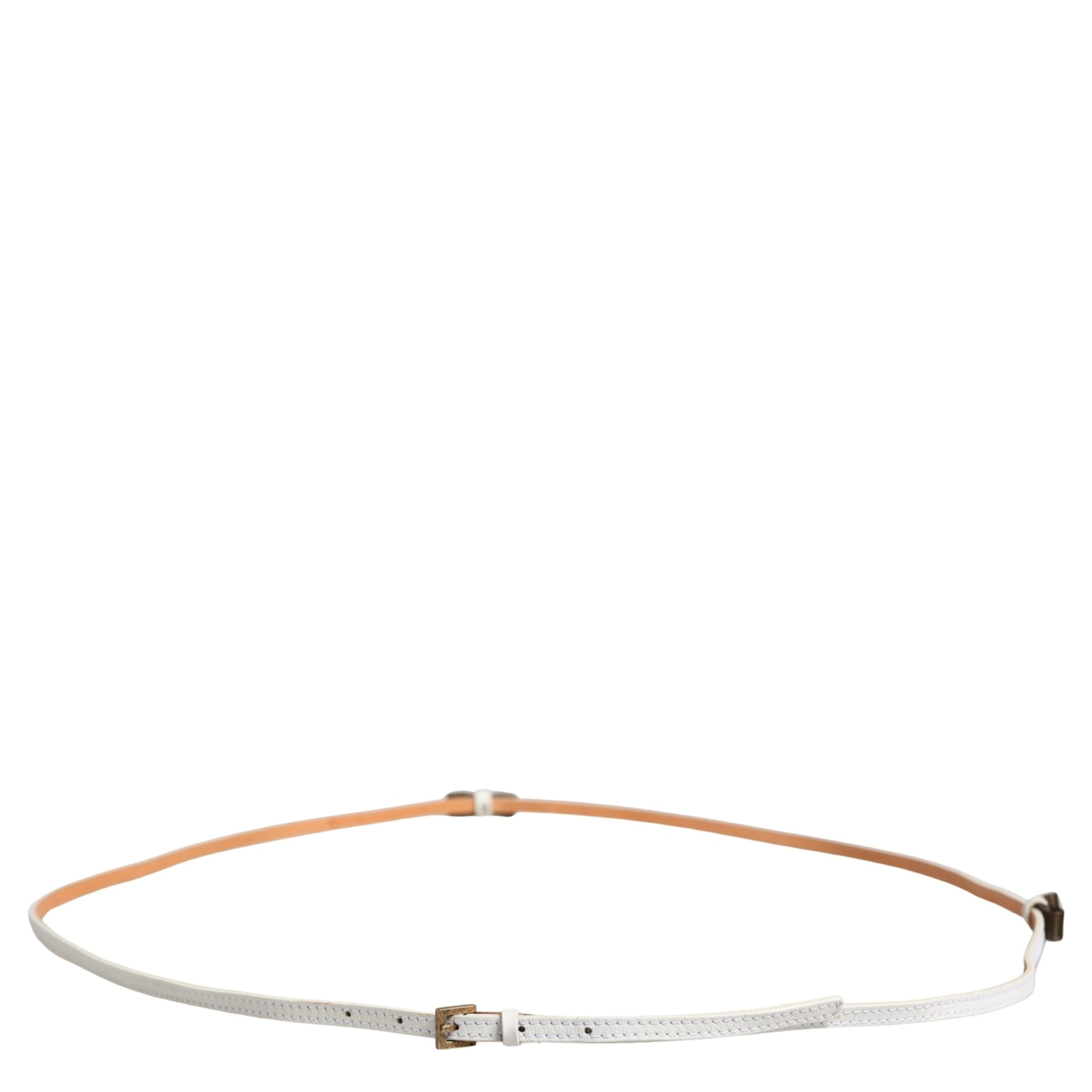 White Leather Skinny Gold Metal Buckle Belt
