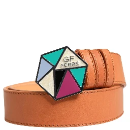 Orange Leather Hexagon Metal Buckle Waist Women Belt